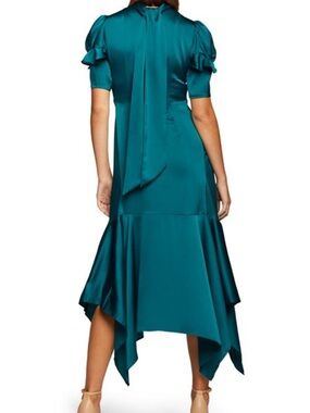 Eliza J Teal Satin High-Low Puff Sleeve Dress